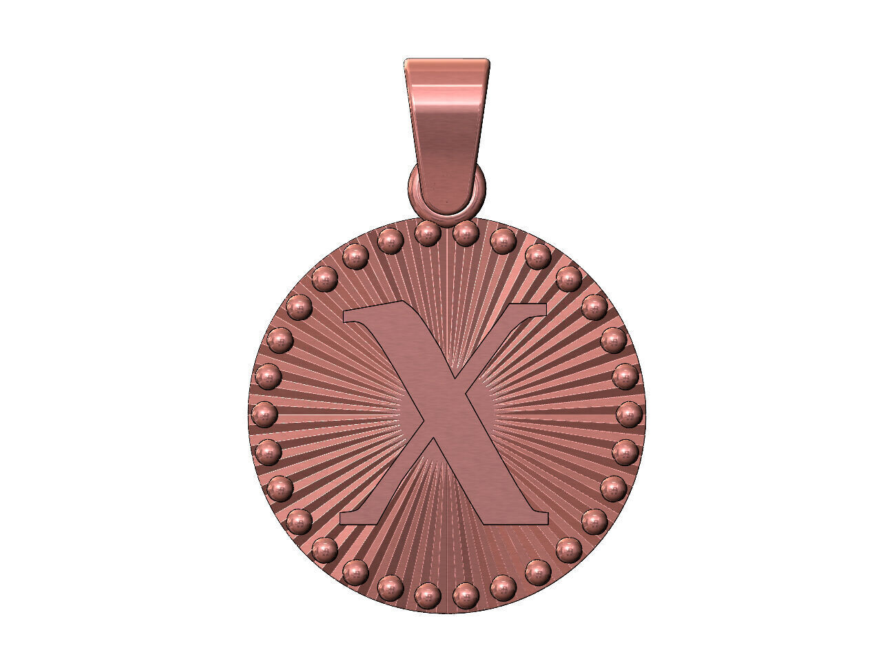 X letter initial faceted sunrays beaded coin pendant charm 3D print model_10