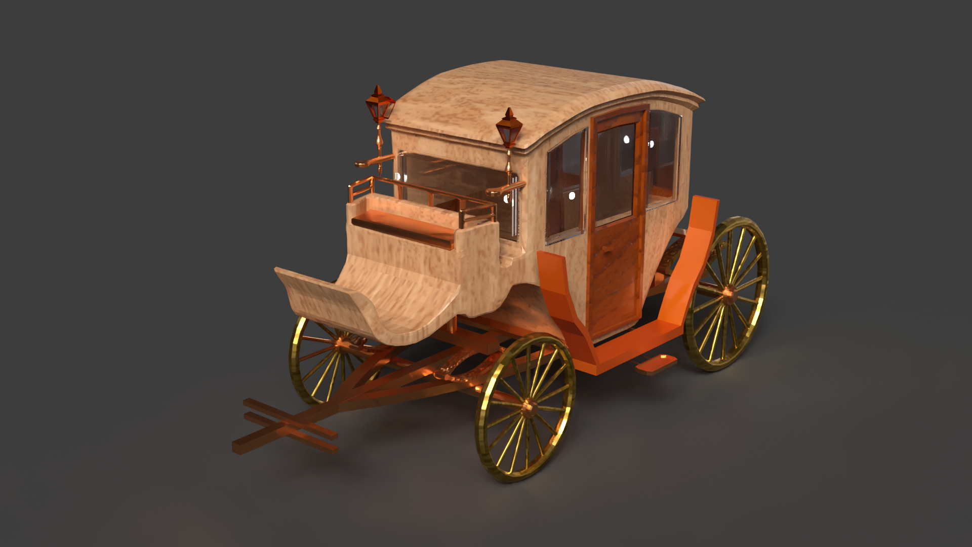 Chinese ancient wooden  carriage   Low-poly 3D model_2