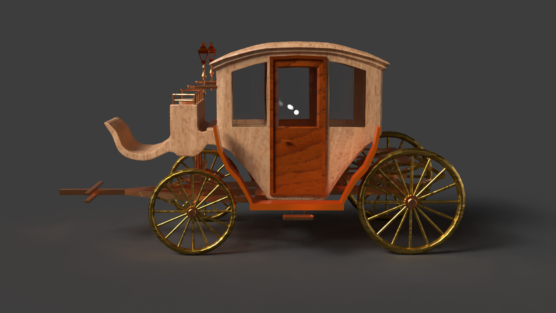 Chinese ancient wooden  carriage   Low-poly 3D model_5
