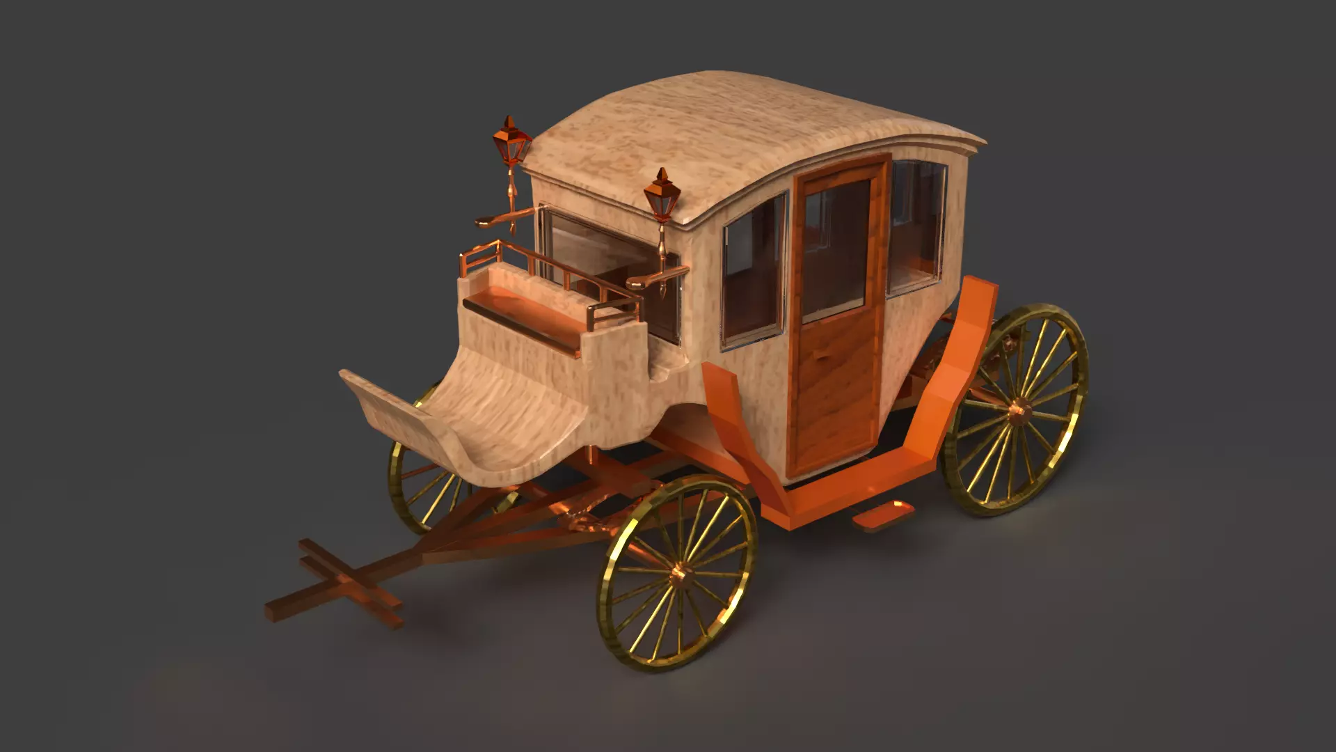 Chinese ancient wooden  carriage   Low-poly 3D model_0