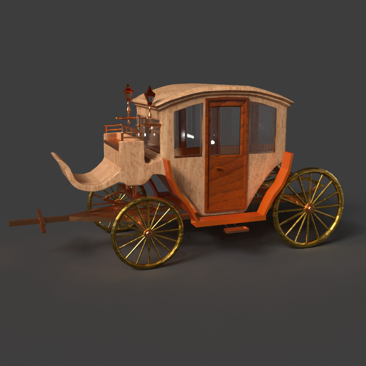 Chinese ancient wooden  carriage   Low-poly 3D model_6