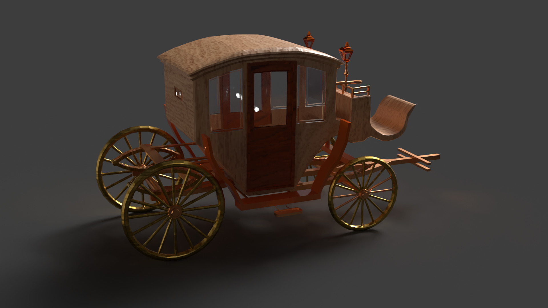 Chinese ancient wooden  carriage   Low-poly 3D model_4