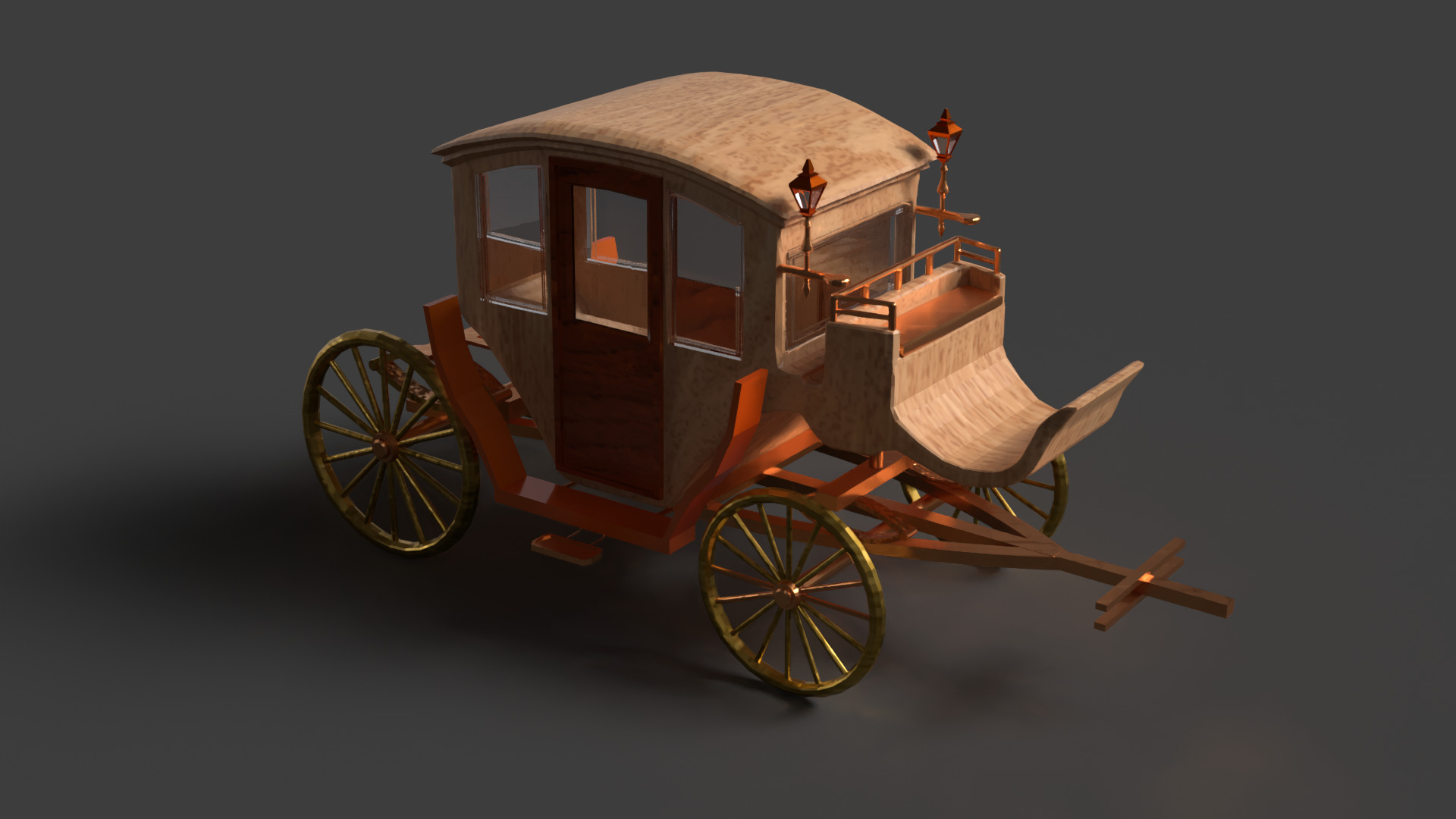 Chinese ancient wooden  carriage   Low-poly 3D model_3