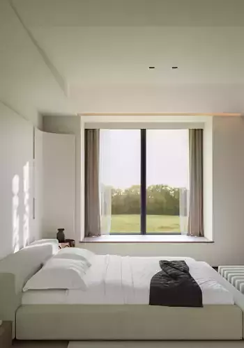 Modern Cream Style Minimalist Bedroom Interior Scene 3D model
