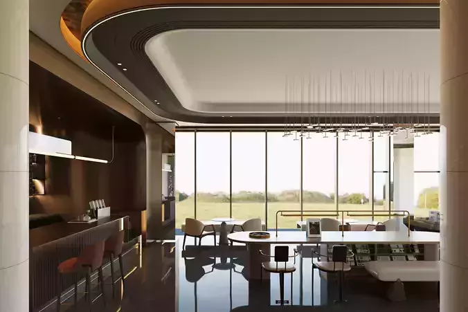 Luxury Water Bar Lounge Area 3D Interior Scene 3D model