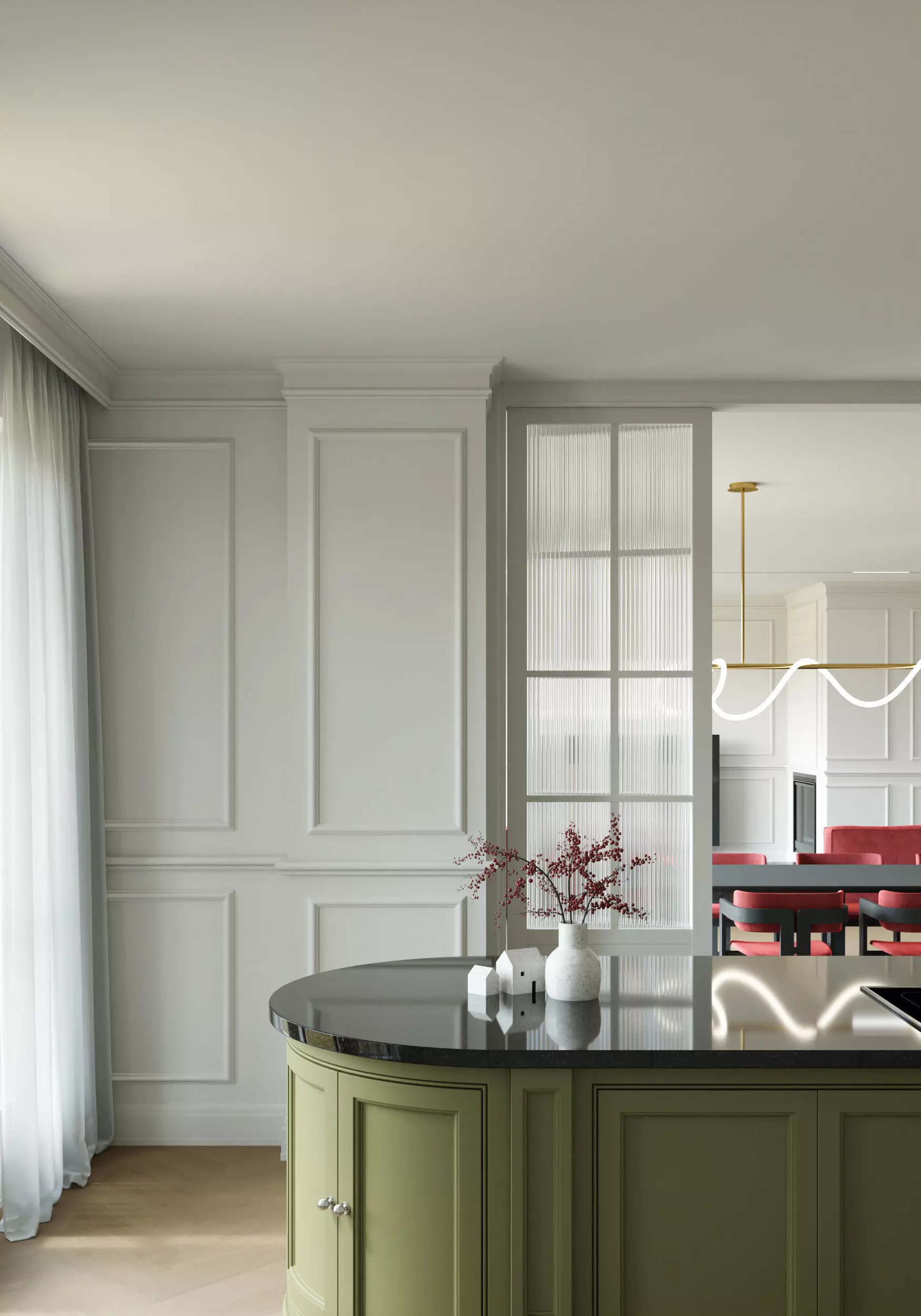 Modern Cream Style European Line Minimalist Living Room 3D model