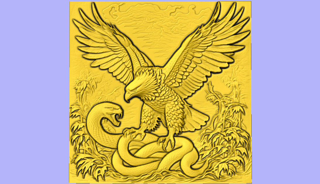 AGUIA E SERPENTE BAS RELIEF 3D model_1