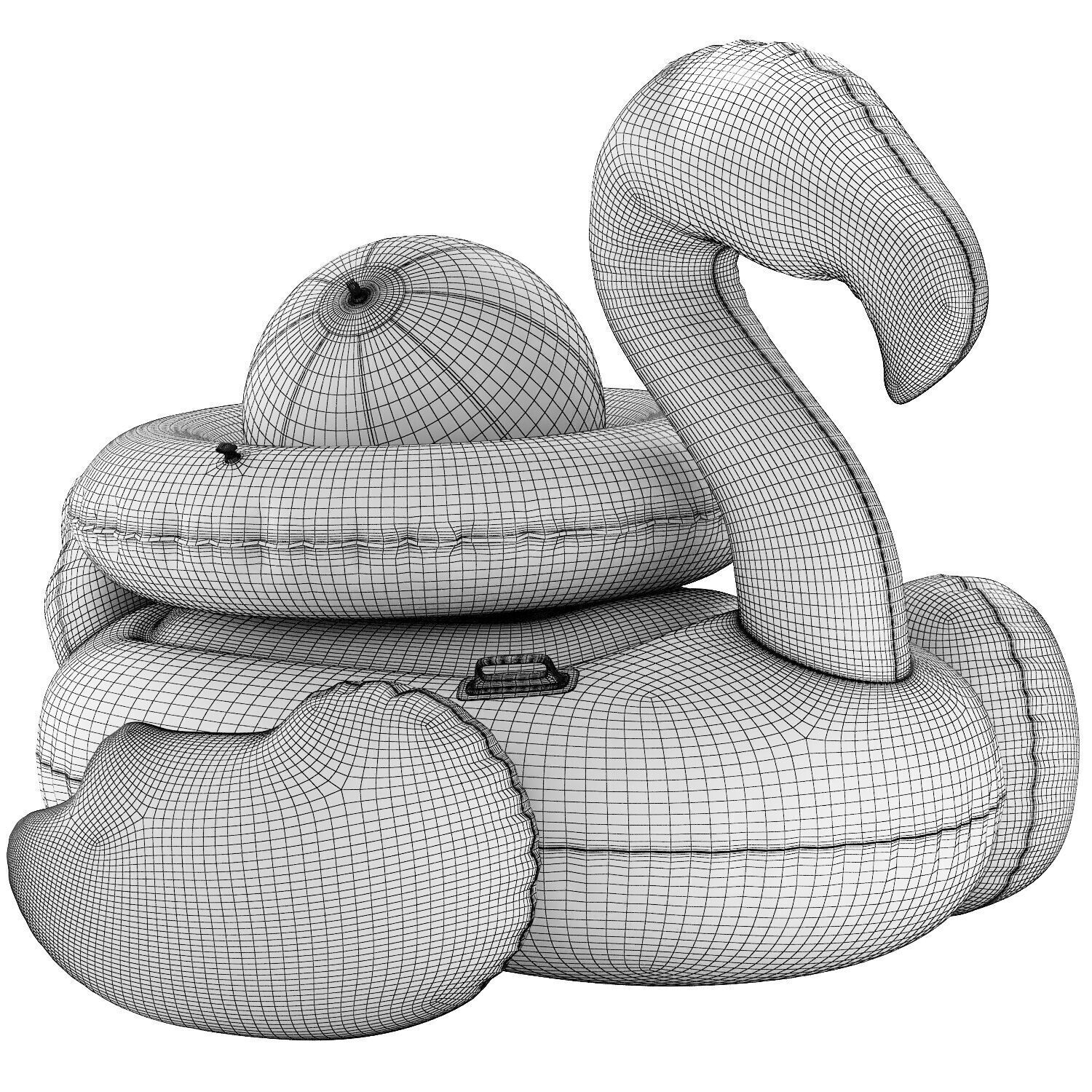 pink intex mega flamingo Inflatable Island with ring and ball 3D model_5