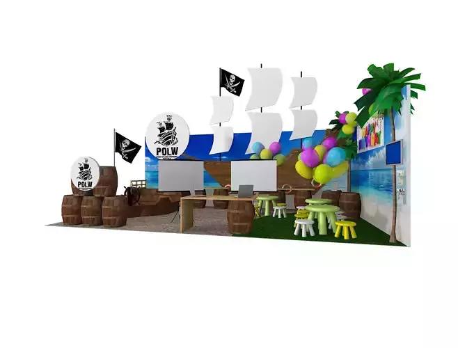 Exhibition Booth Design 4m x 7m - 2 side open Low-poly 3D model