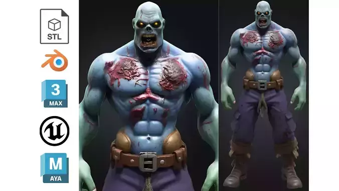 Zombie Blue Military Game Low Poly Stylized