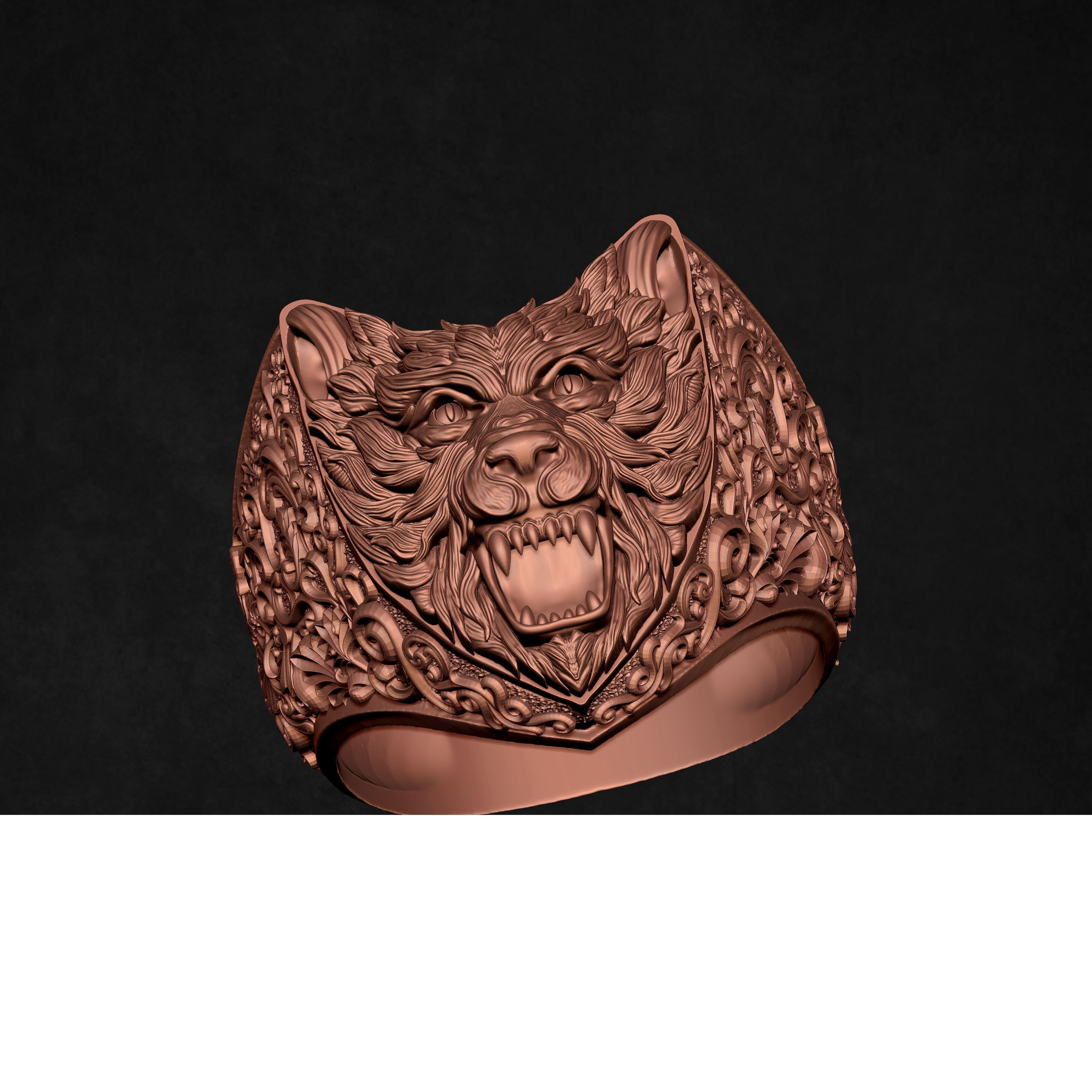 Angry Wolf Ring 3D print model_10