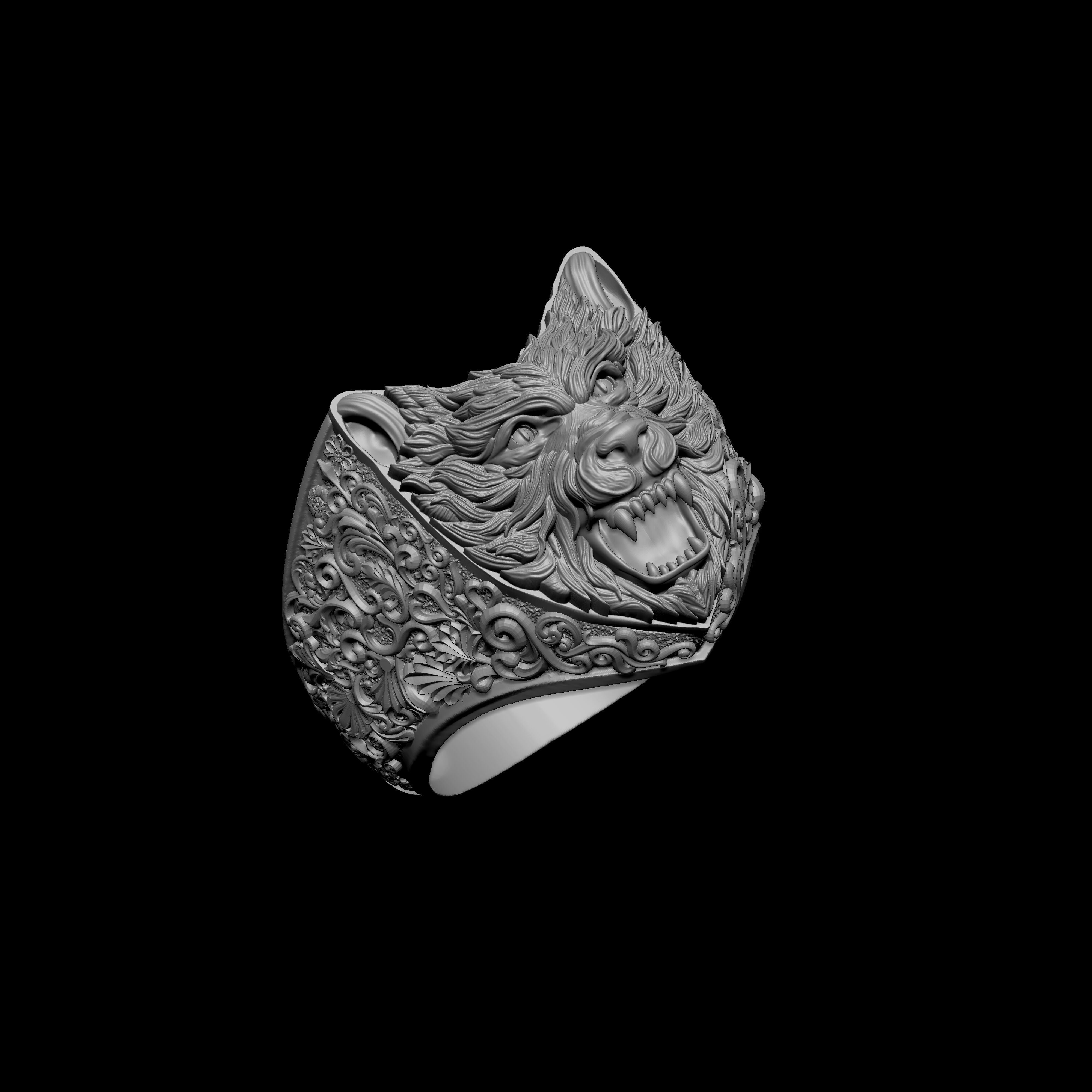 Angry Wolf Ring 3D print model_8