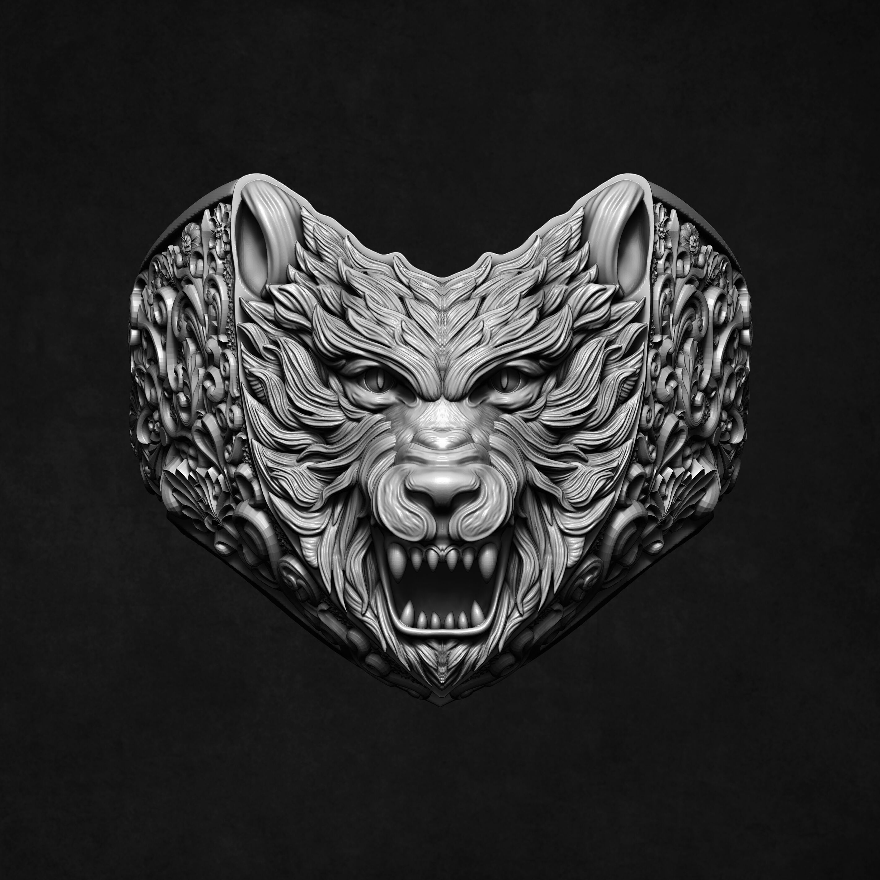Angry Wolf Ring 3D print model_13