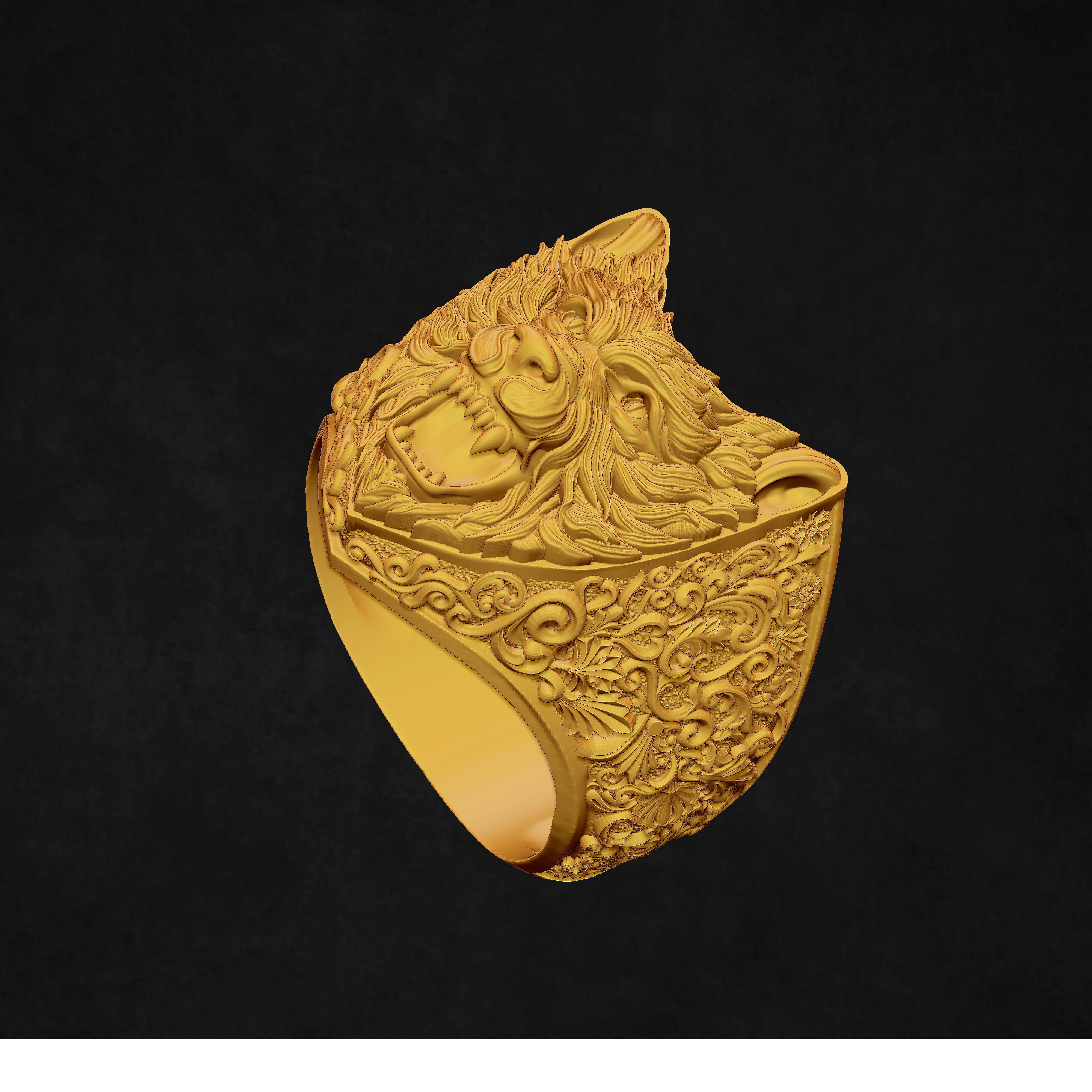 Angry Wolf Ring 3D print model_11
