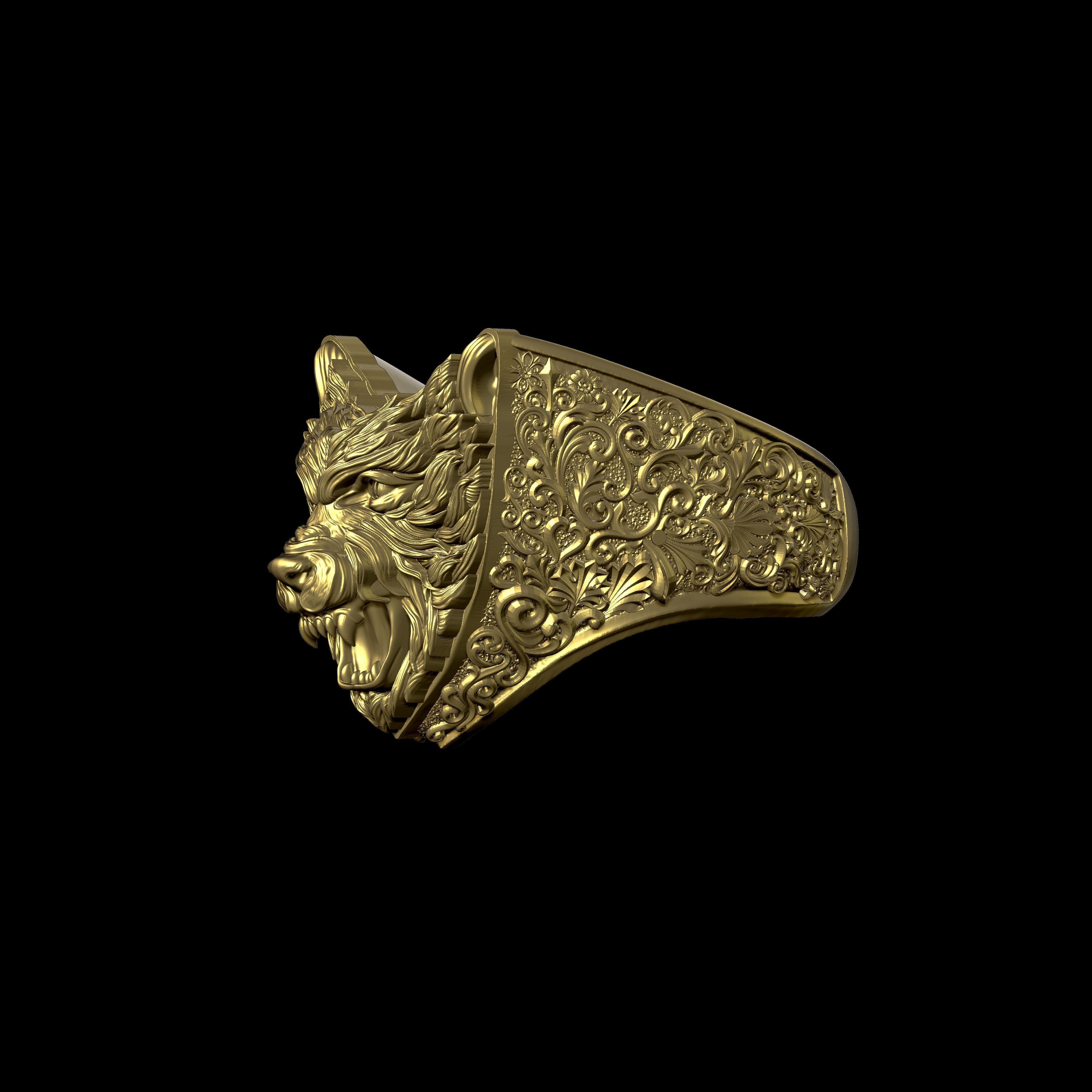 Angry Wolf Ring 3D print model_7