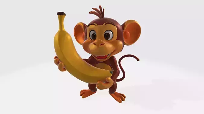 Cute Monkey with Banana High Poly 