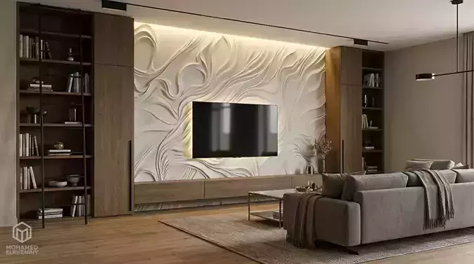modern panel wall decor set relief stl mural CNC 188  3D model 2
