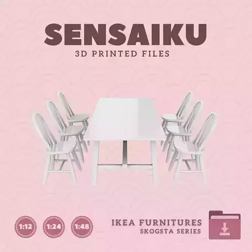 SKOGSTA Dining Table and Chairs for Dollhouse - IKEA - 3D Print 3D print model