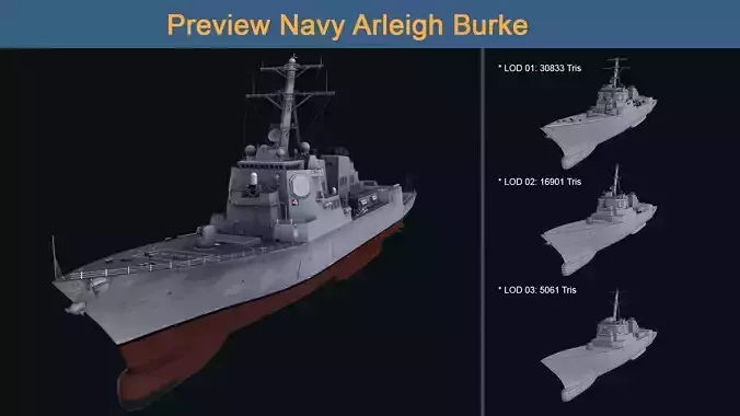 Asset - Army - Warship - Navy Arlei Burke Low-poly 3D model