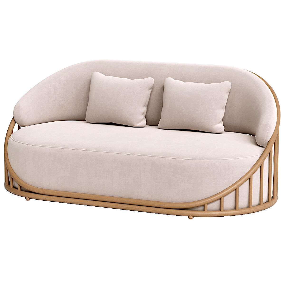 Cask 2 Seater Rattan Sofa Low-poly 3D model_2