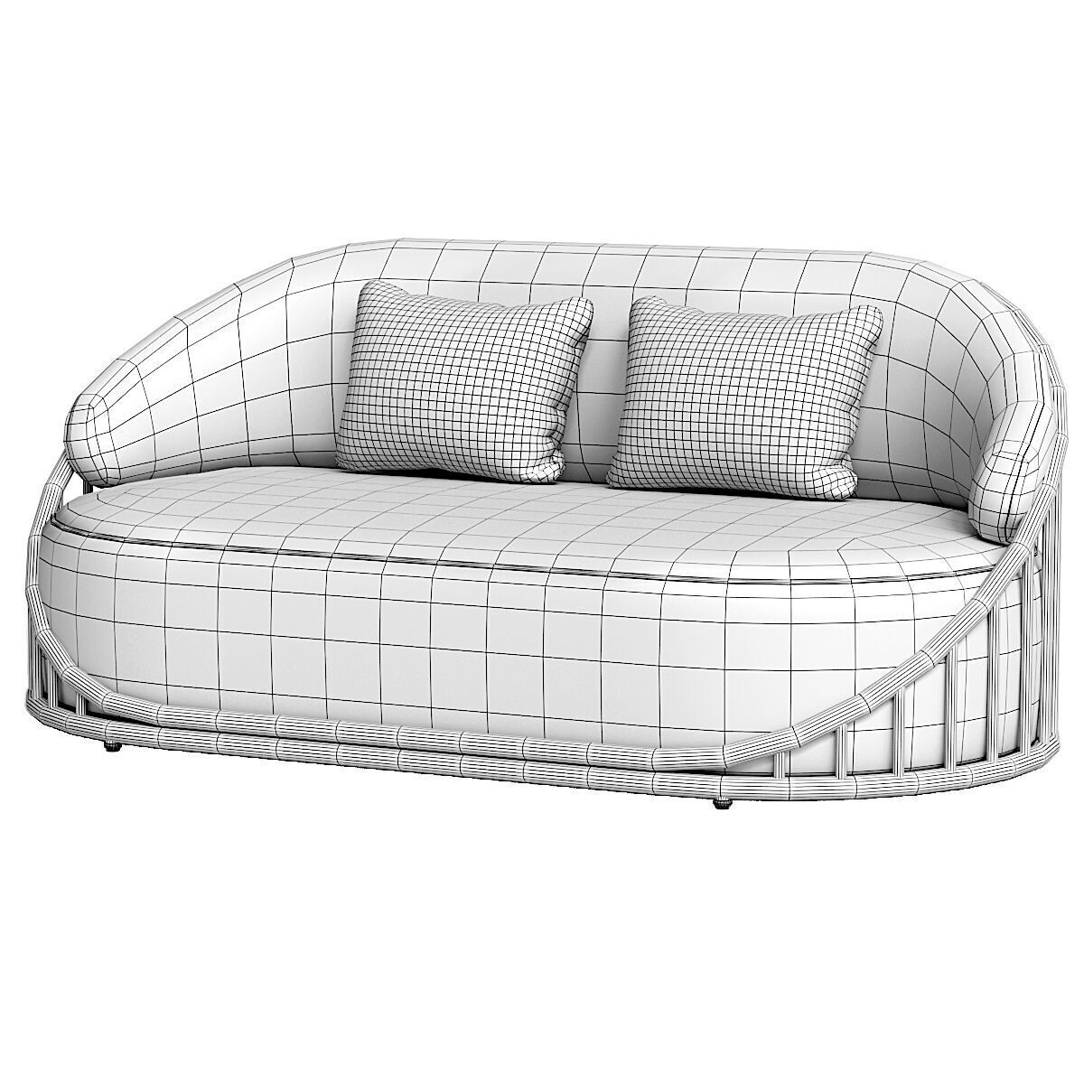 Cask 2 Seater Rattan Sofa Low-poly 3D model_5