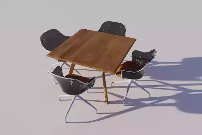 Wooden tables plastic chairs