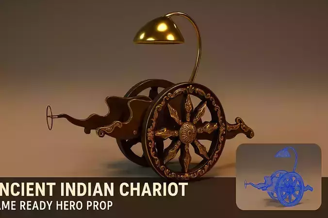 Ancient Indian Chariot   Game Ready  Prop PBR Low Poly 20K Tris