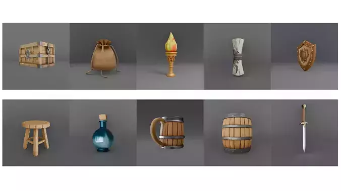 Stylized Fantasy Prop Pack 10 Assets for RPGs Games Low-poly 3D model