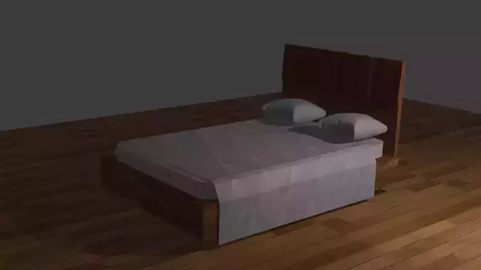 3D Wooden Bed Model with Pillows and Blanket 3D print model