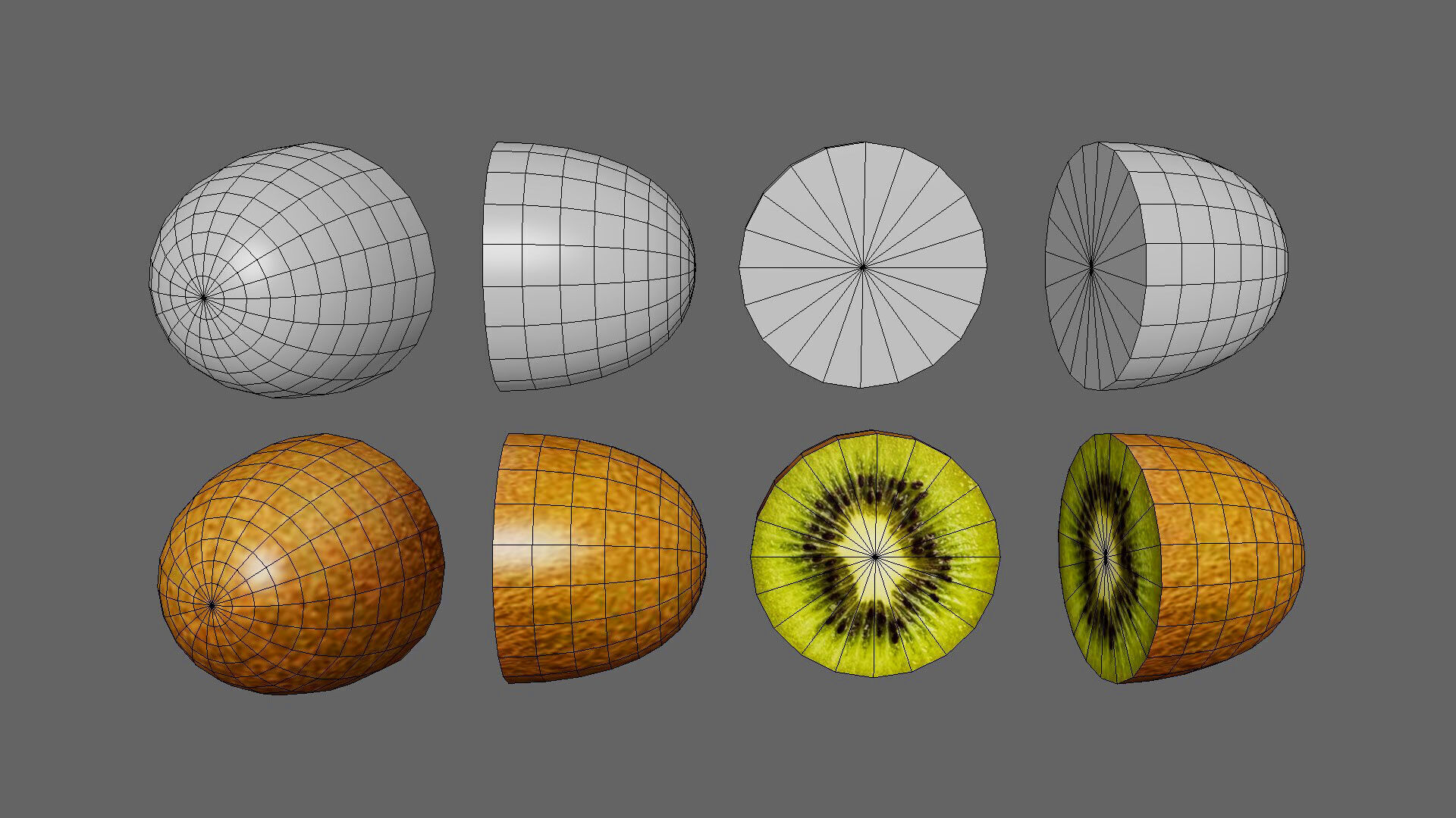 Low-Poly Kiwi Fruit Slice Low-poly 3D model_4
