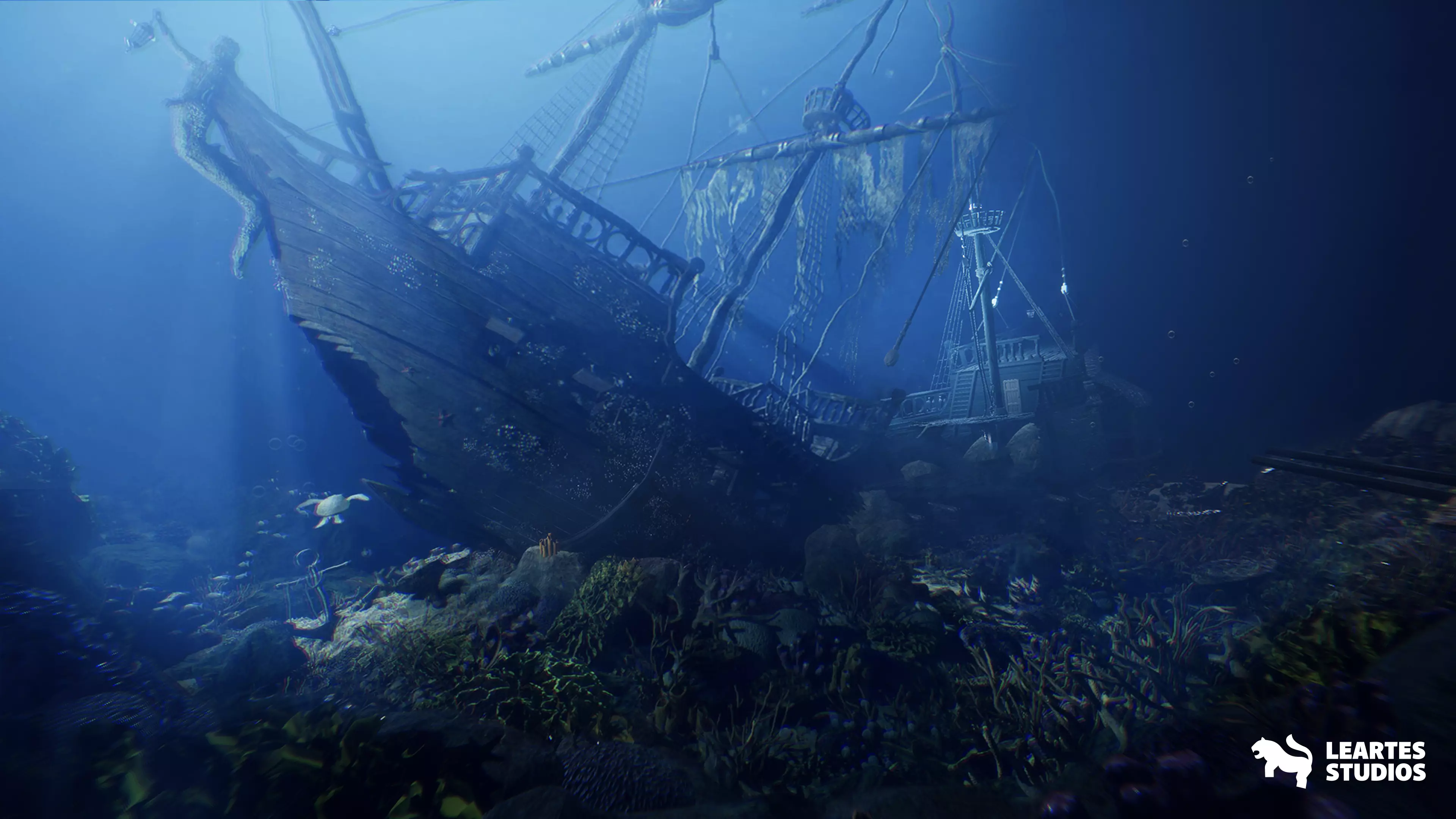 Underwater Sunken Ship Environment Low-poly 3D model_0