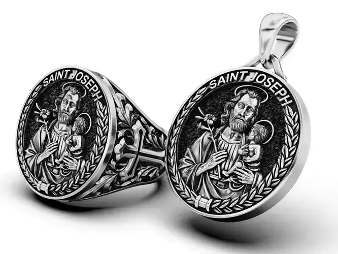 Saint Joseph Signet Ring and pendant 3D Model Collection