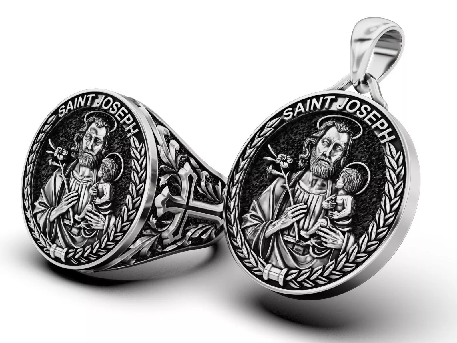 Saint Joseph Signet Ring and pendant 3D Model Pack