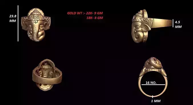 Lord Ganesh ji ring stl file 3D print model