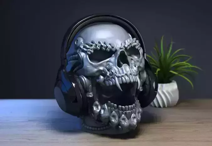 Robot Skull Headphone Stand Cyborg Headset Stand