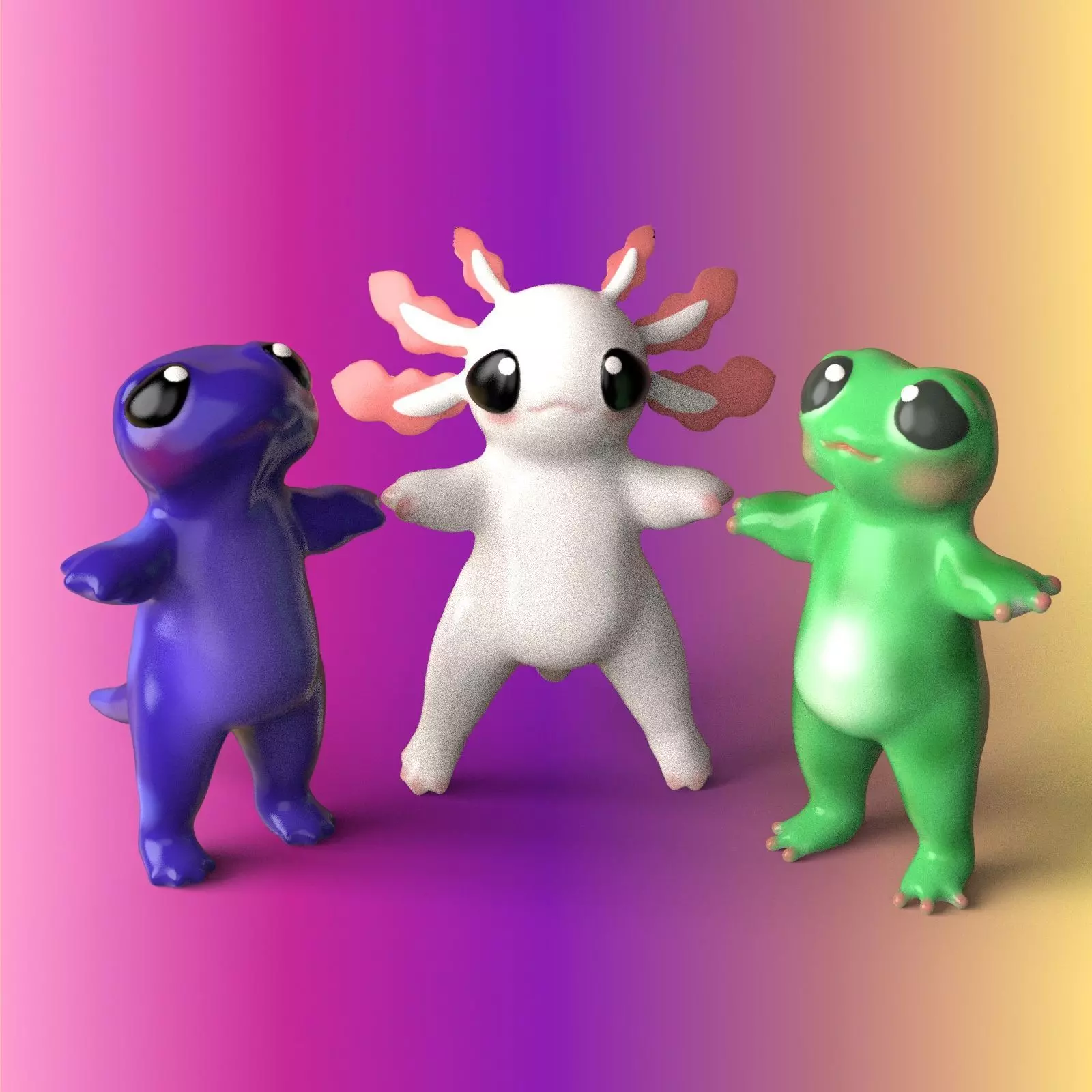 Chubby Cute Amphibians Stylized Game Ready Characters 3D Model Collection_0