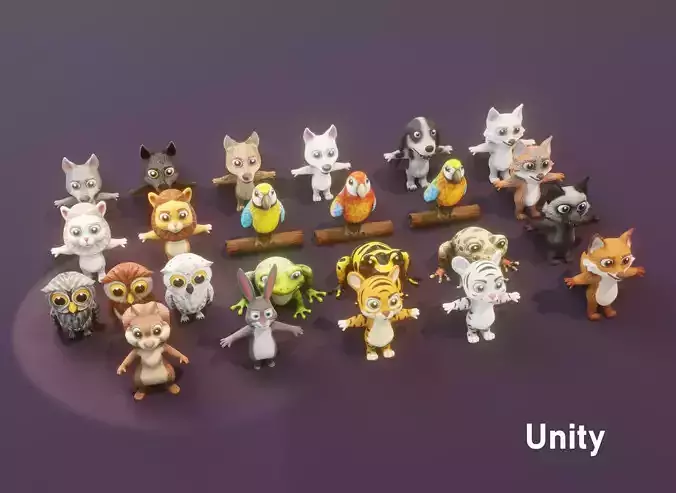 Animated Cartoon Animals Unity Package Low-poly 3D model