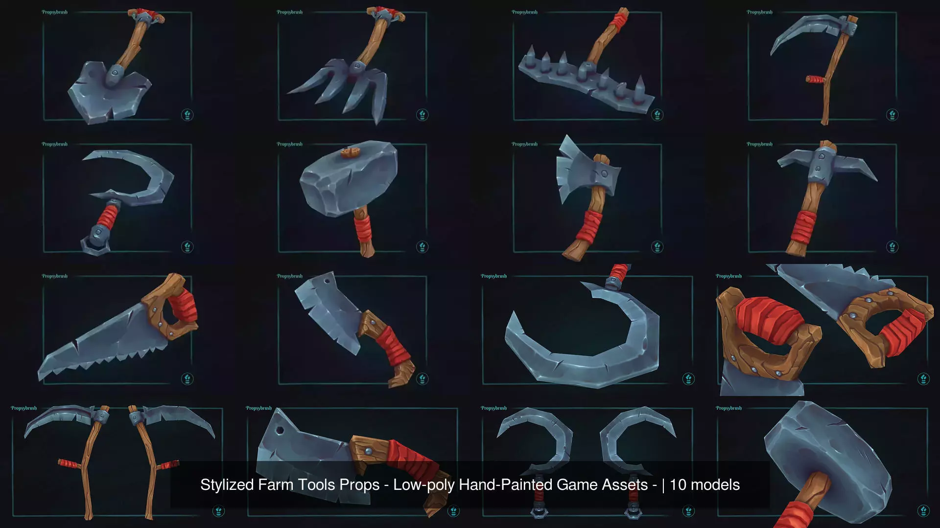 Stylized Farm Tools Props - Low-poly Hand-Painted Game Assets - 3D Model Collection_1
