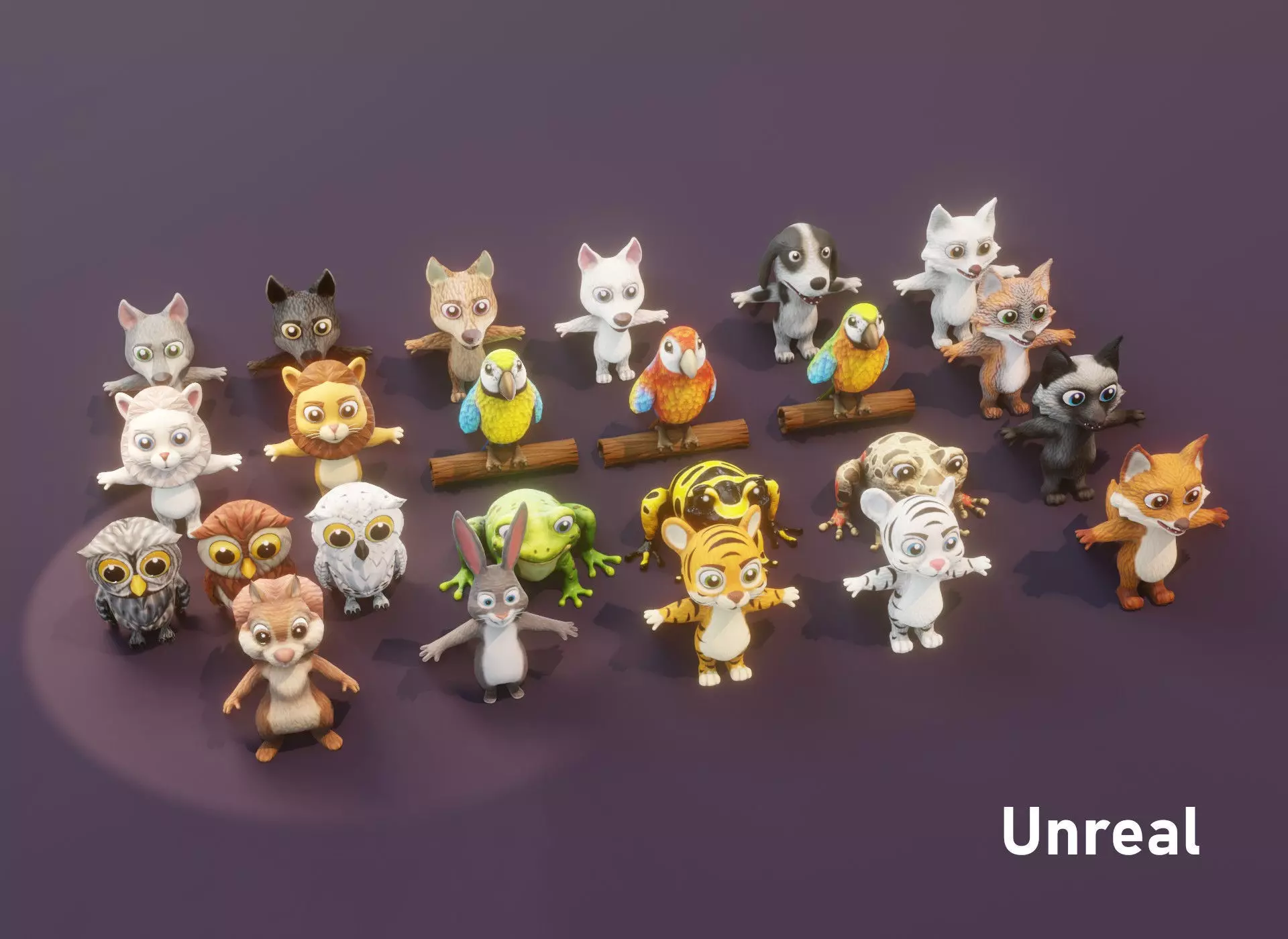 Animated Cartoon Animals Unreal Asset Low-poly 3D model_0