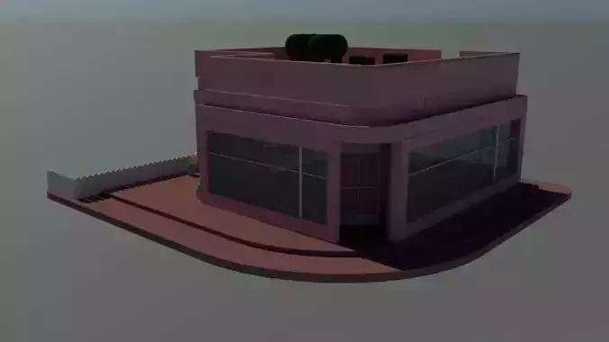 Modern corner store Low Poly Low-poly 3D model