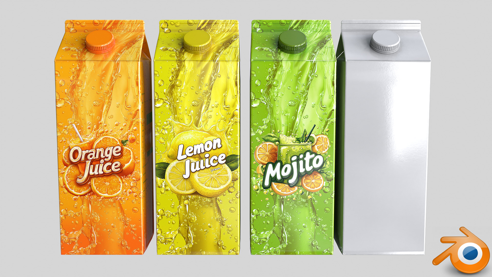 Juice Paper Box Packaging Low-poly 3D model_4