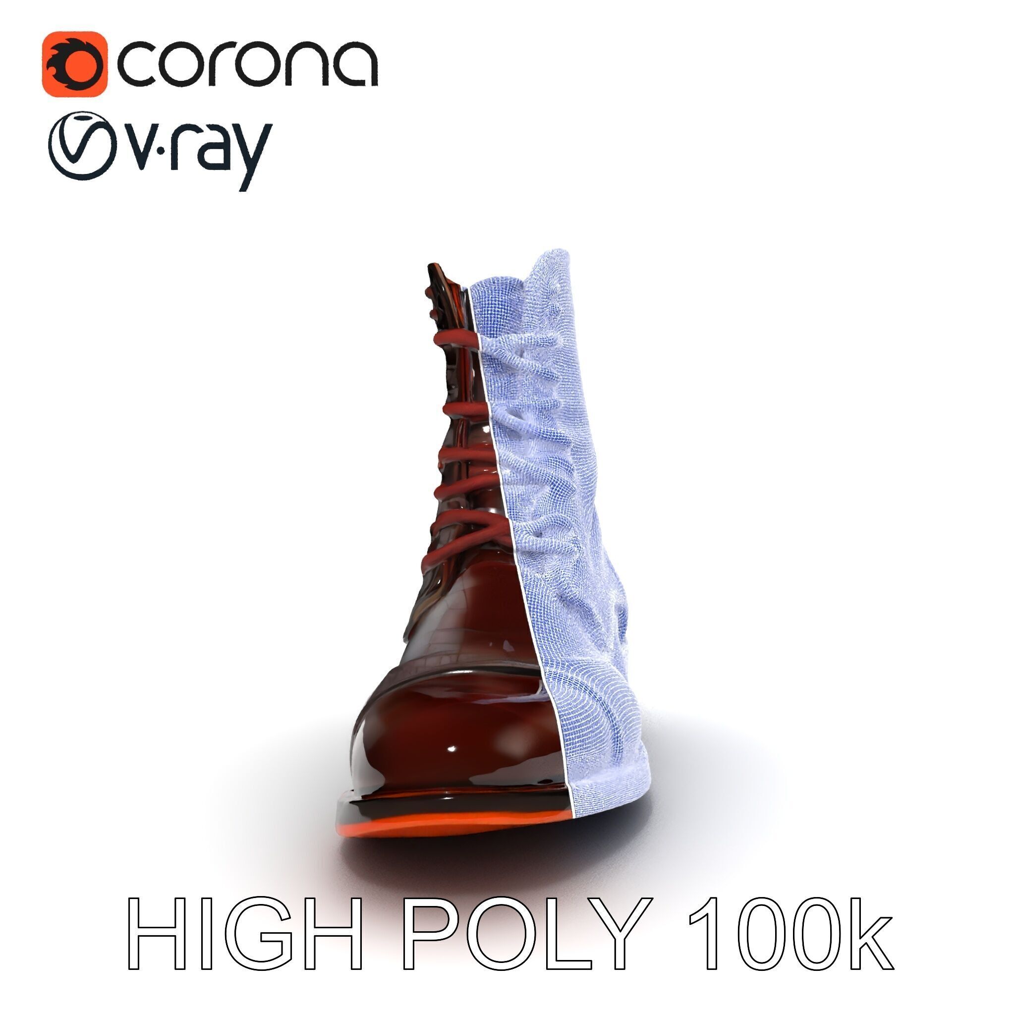 Elegant Crocodile Pattern Leather Boot Model Pack Low-poly 3D model_10