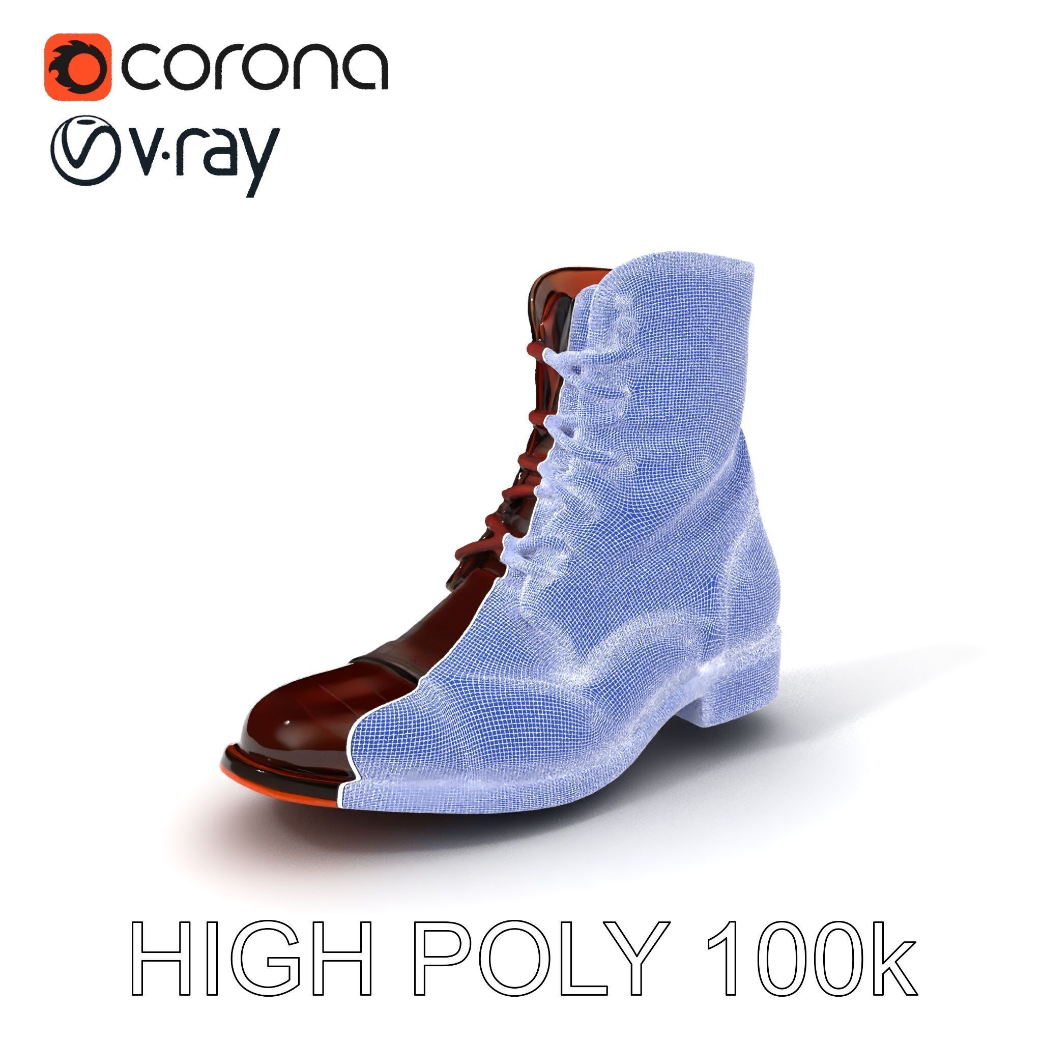 Elegant Crocodile Pattern Leather Boot Model Pack Low-poly 3D model_26