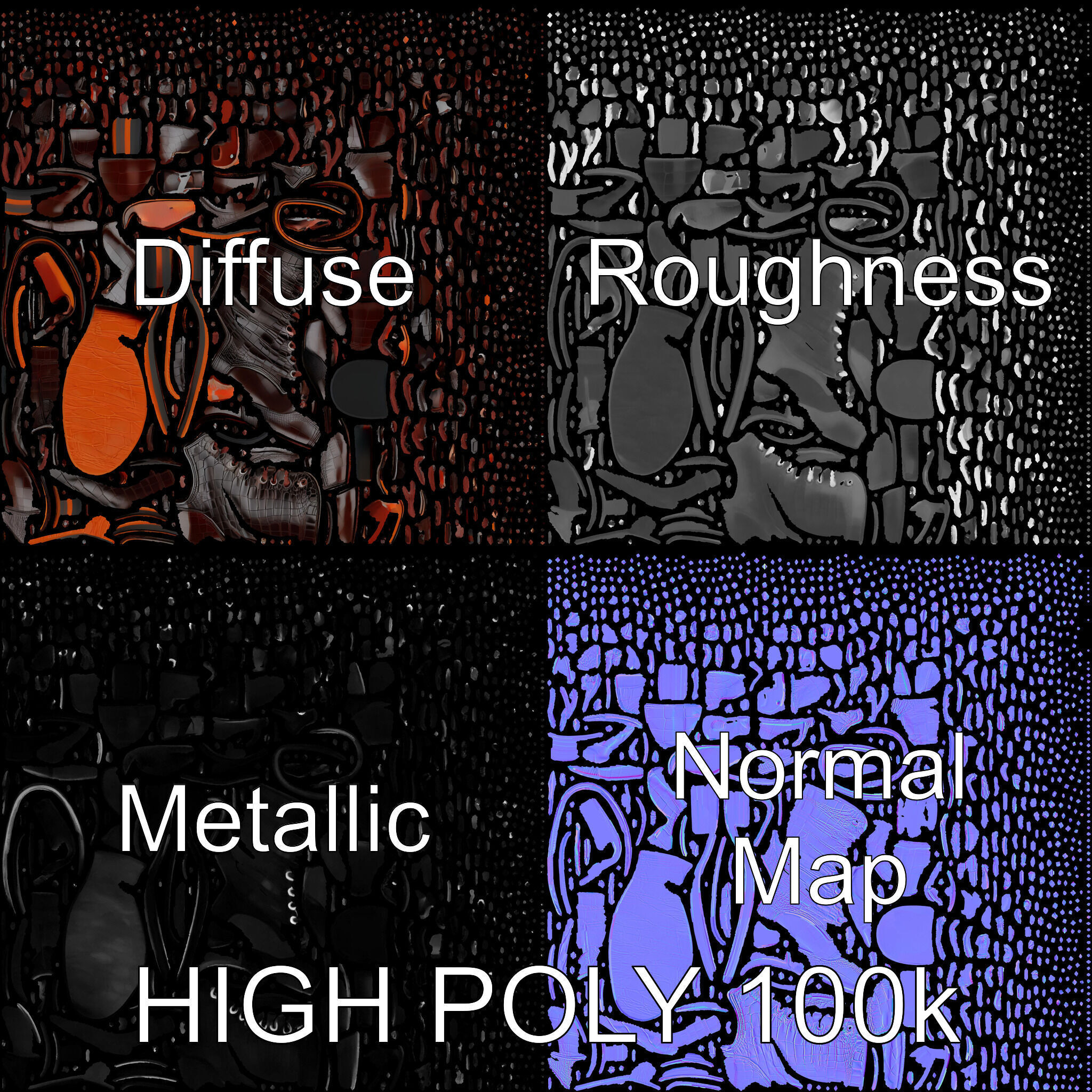 Elegant Crocodile Pattern Leather Boot Model Pack Low-poly 3D model_30