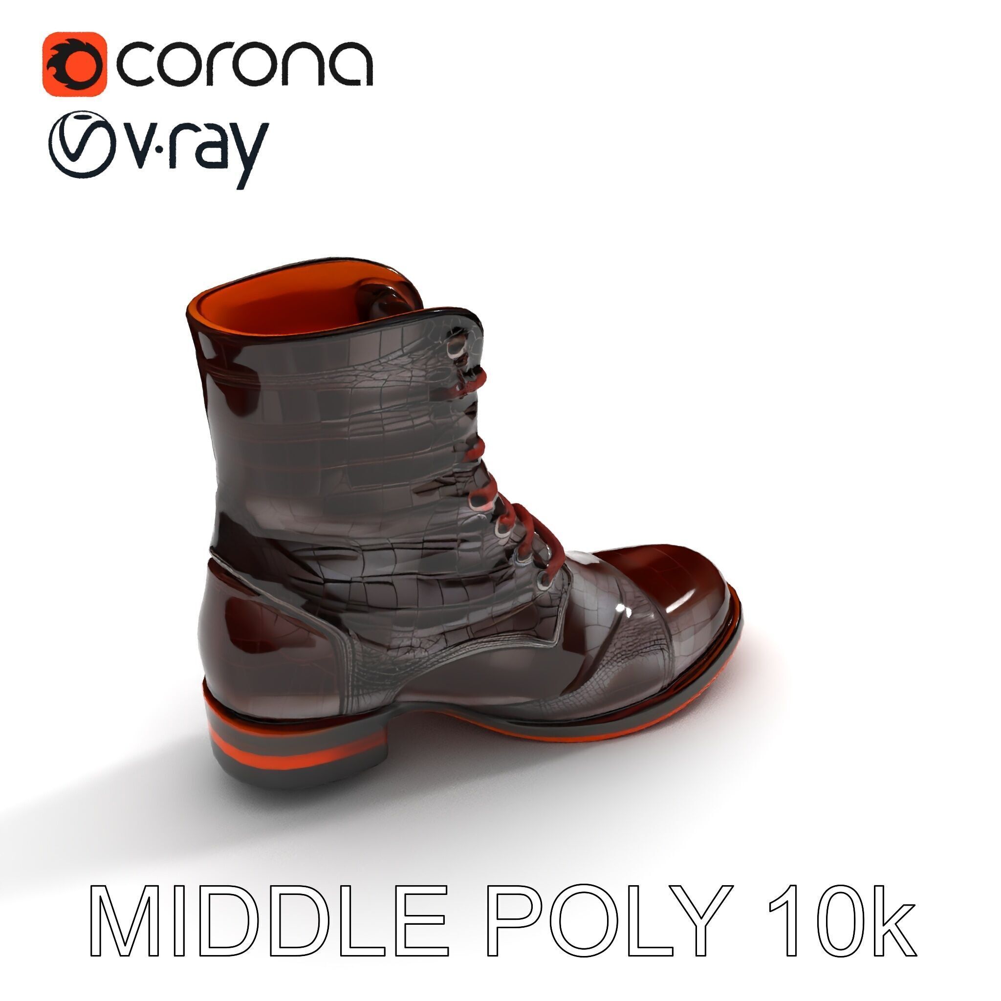 Elegant Crocodile Pattern Leather Boot Model Pack Low-poly 3D model_8
