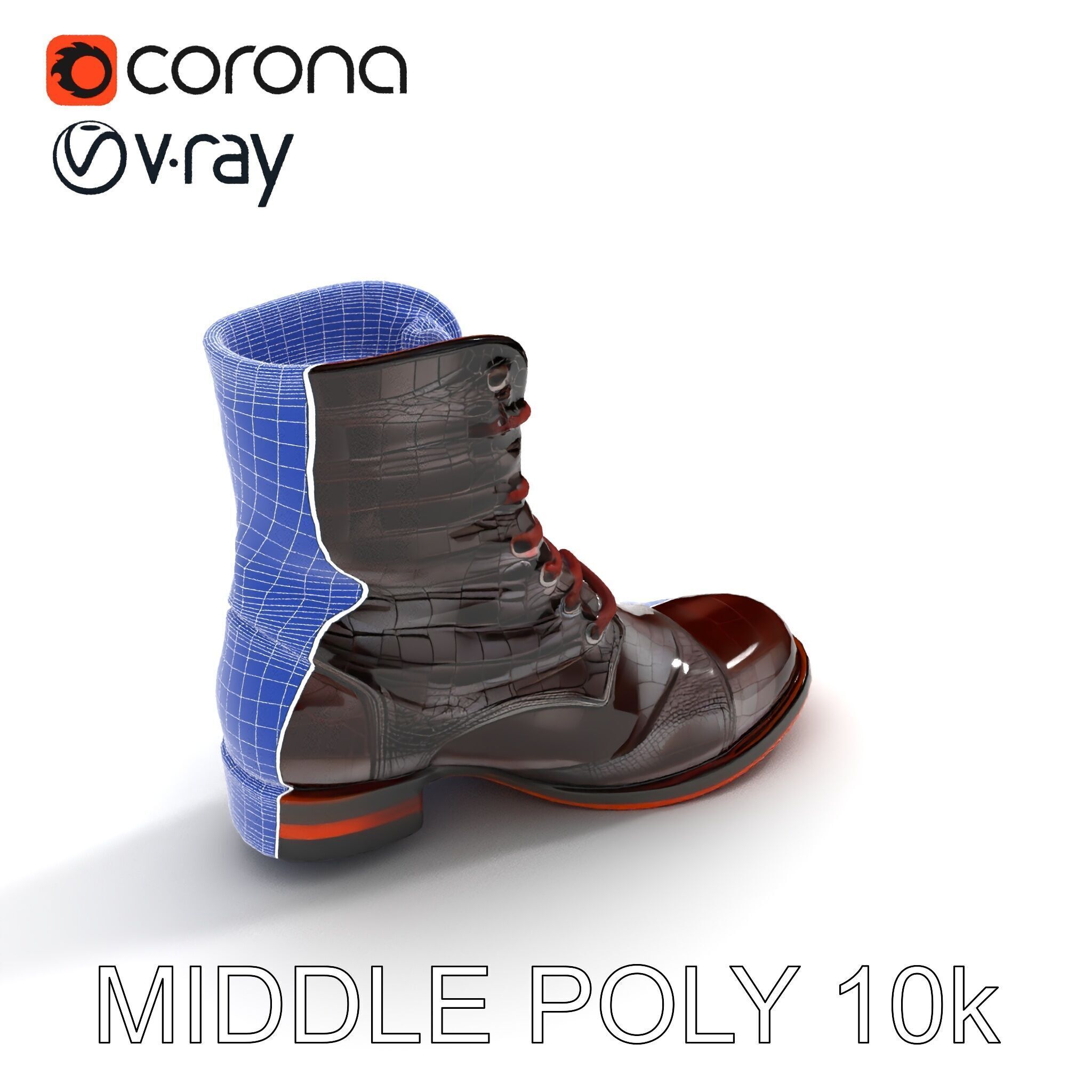 Elegant Crocodile Pattern Leather Boot Model Pack Low-poly 3D model_16