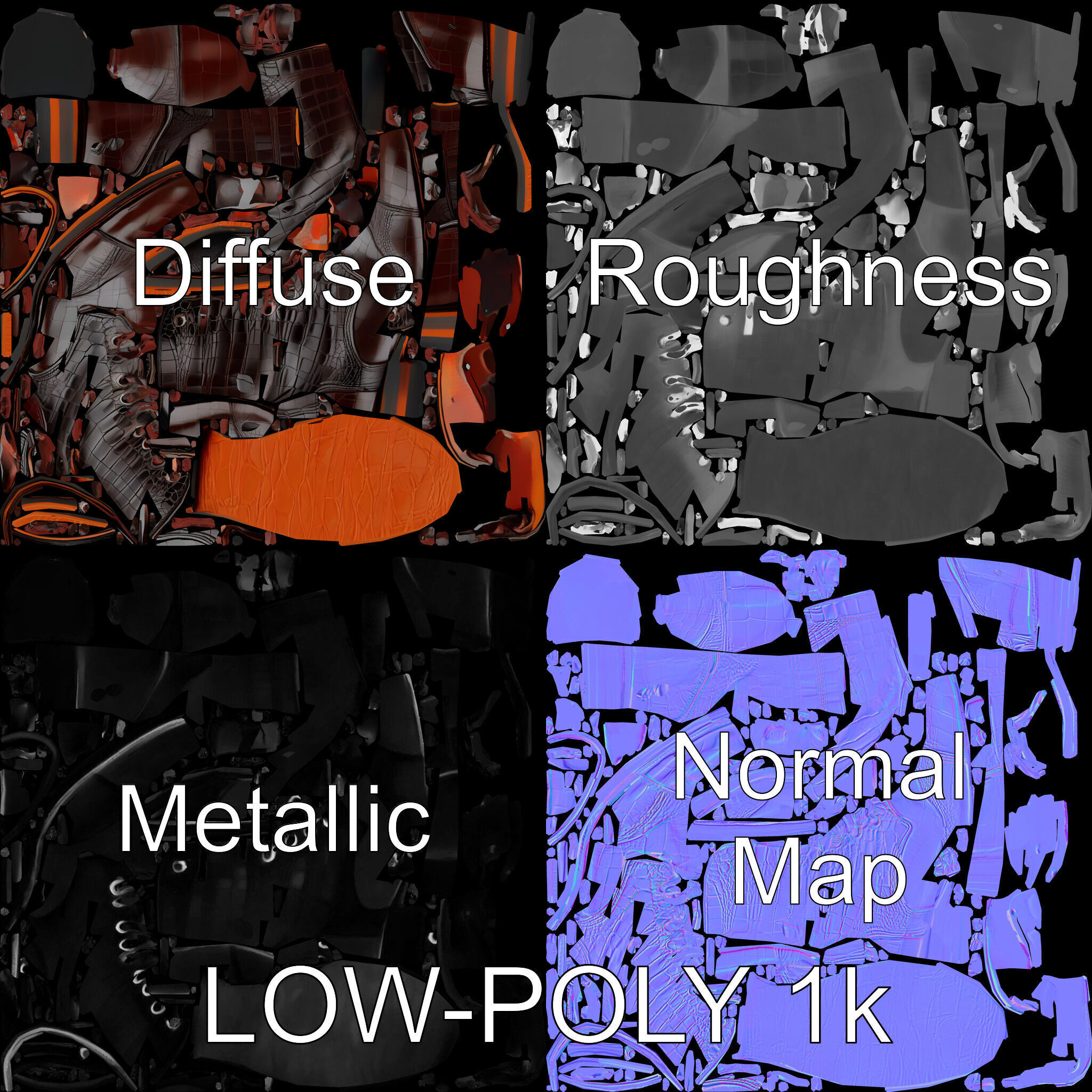 Elegant Crocodile Pattern Leather Boot Model Pack Low-poly 3D model_35