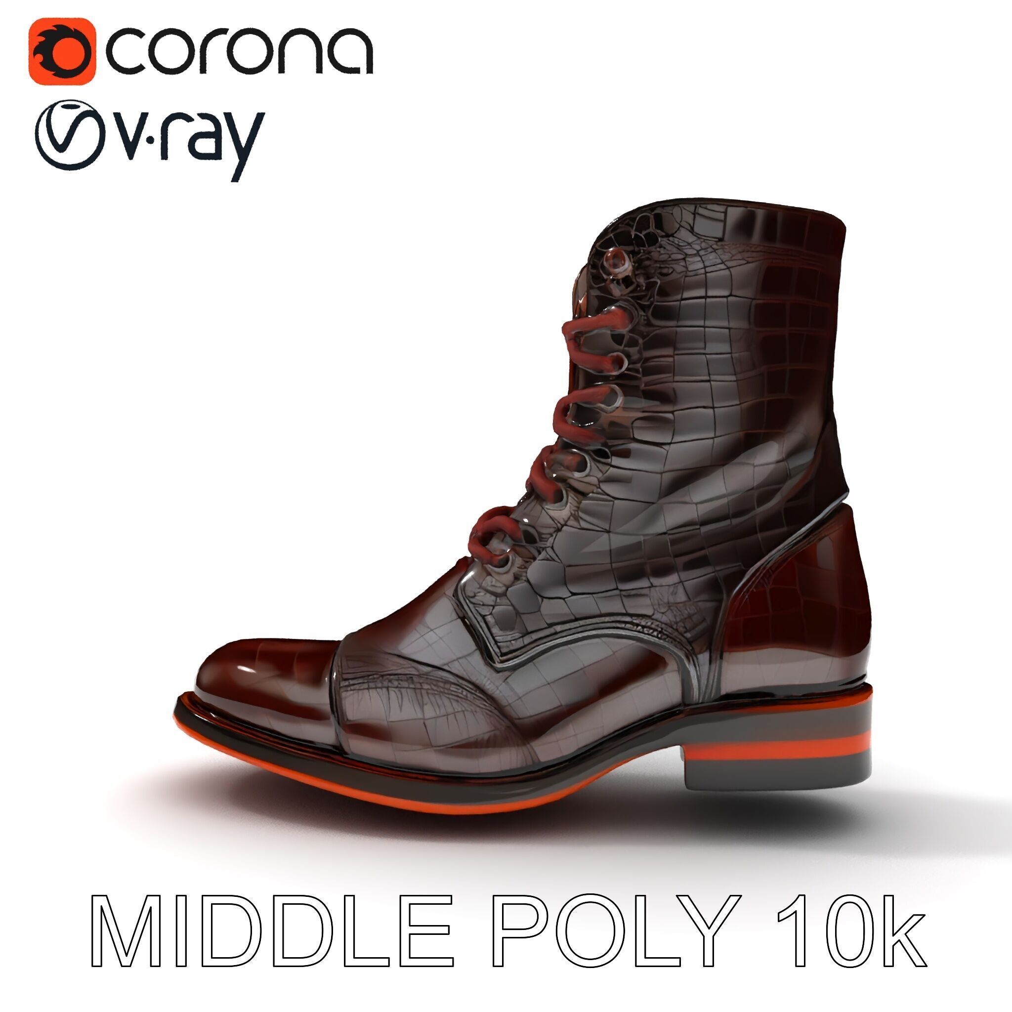 Elegant Crocodile Pattern Leather Boot Model Pack Low-poly 3D model_7