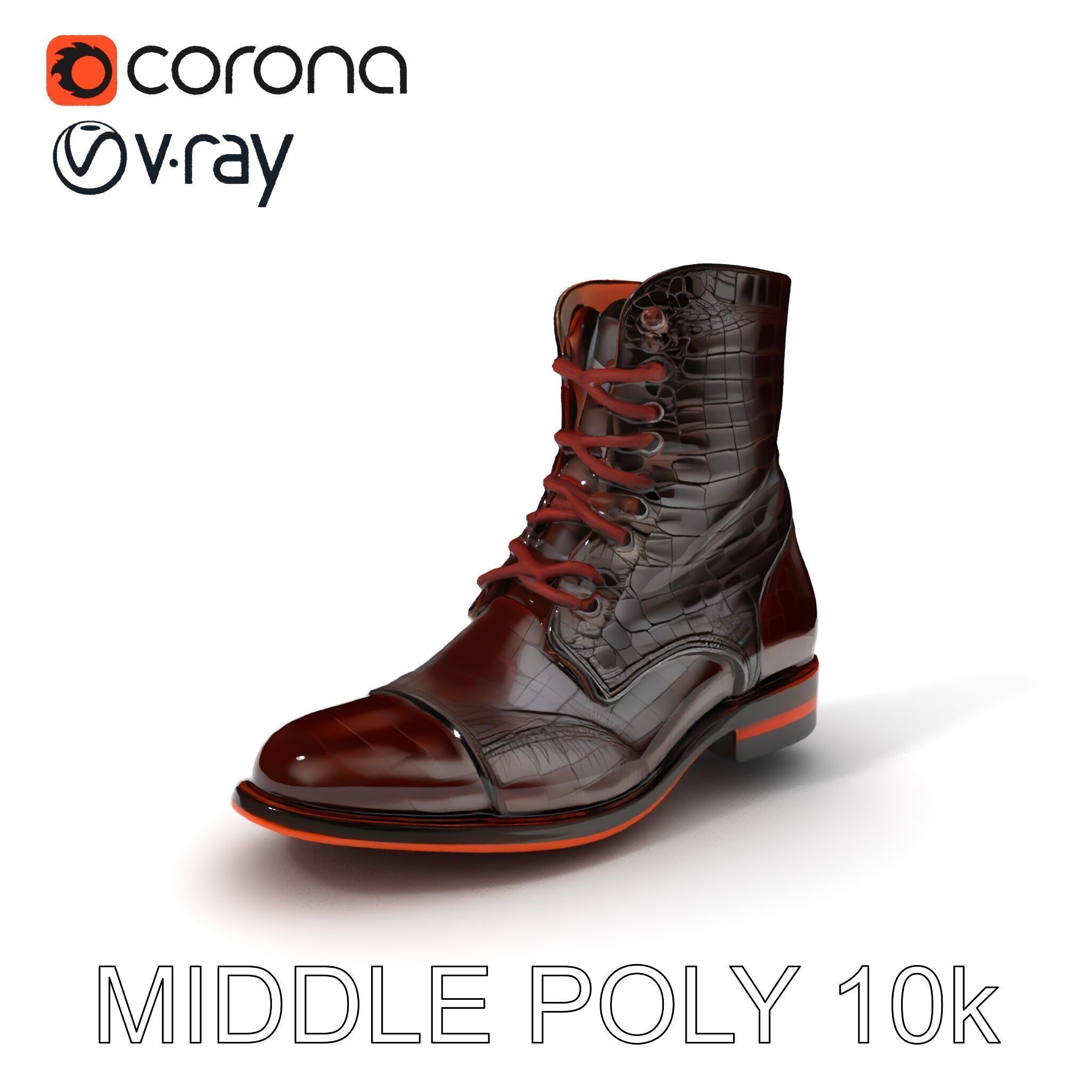 Elegant Crocodile Pattern Leather Boot Model Pack Low-poly 3D model_32