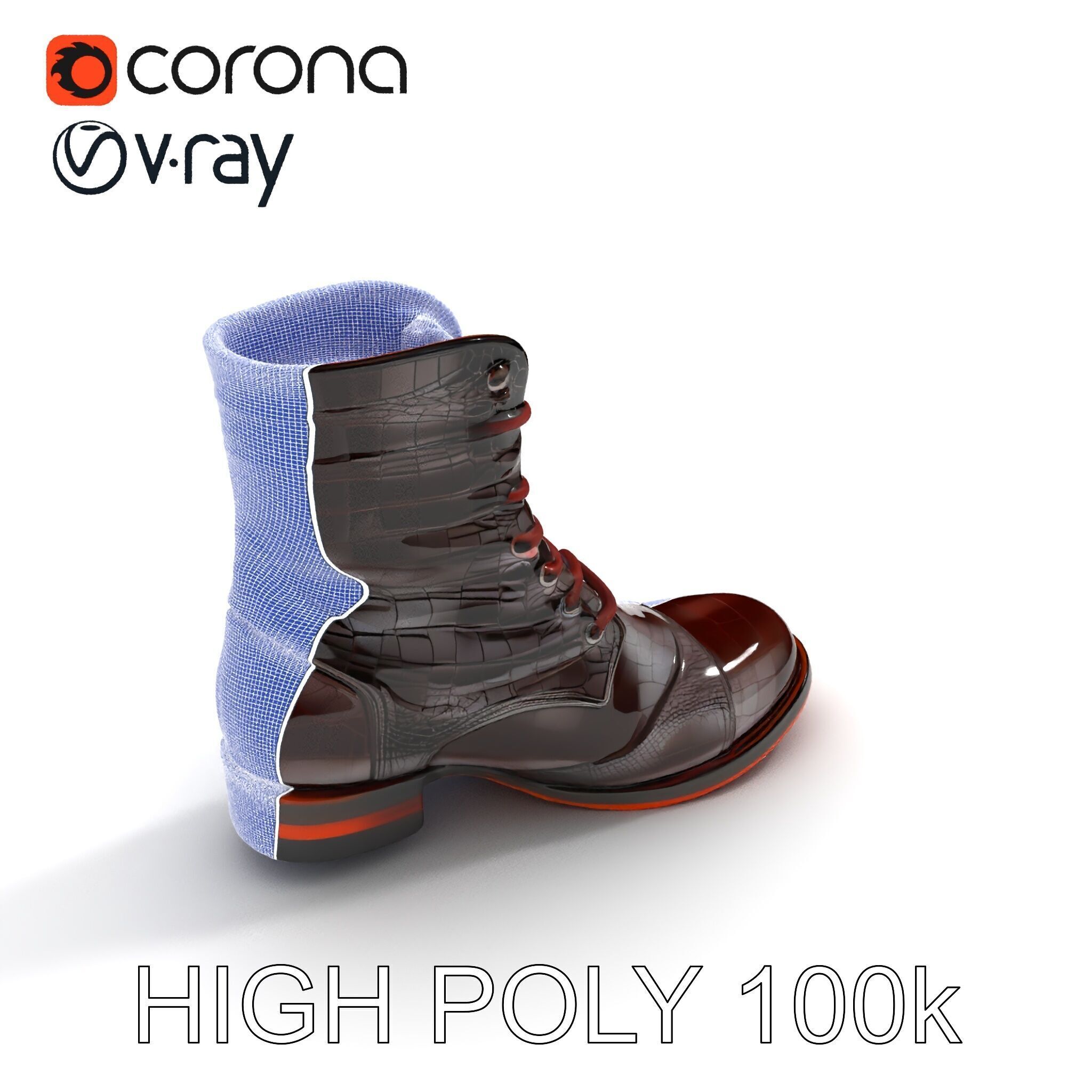 Elegant Crocodile Pattern Leather Boot Model Pack Low-poly 3D model_27